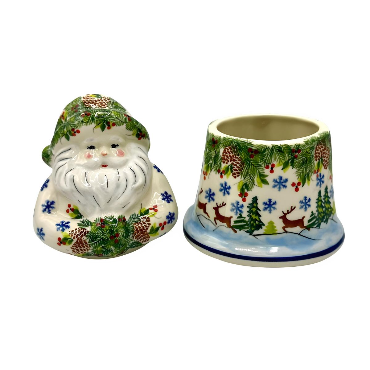 Polish Pottery Reindeer Santa Jar