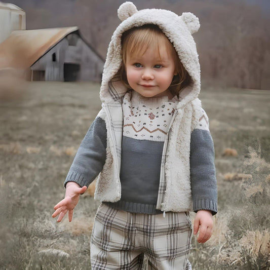 Elegant Baby Sherpa Hooded Vest - Wheat