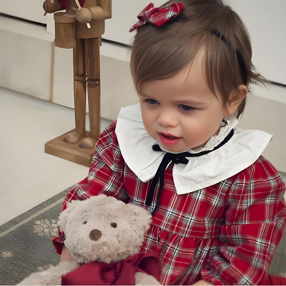 Elegant Baby Holiday Red Tartan Dress with Bloomers