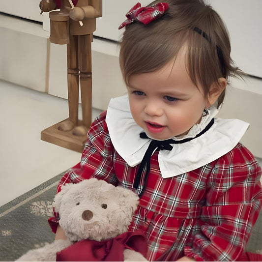 Elegant Baby Holiday Red Tartan Dress with Bloomers