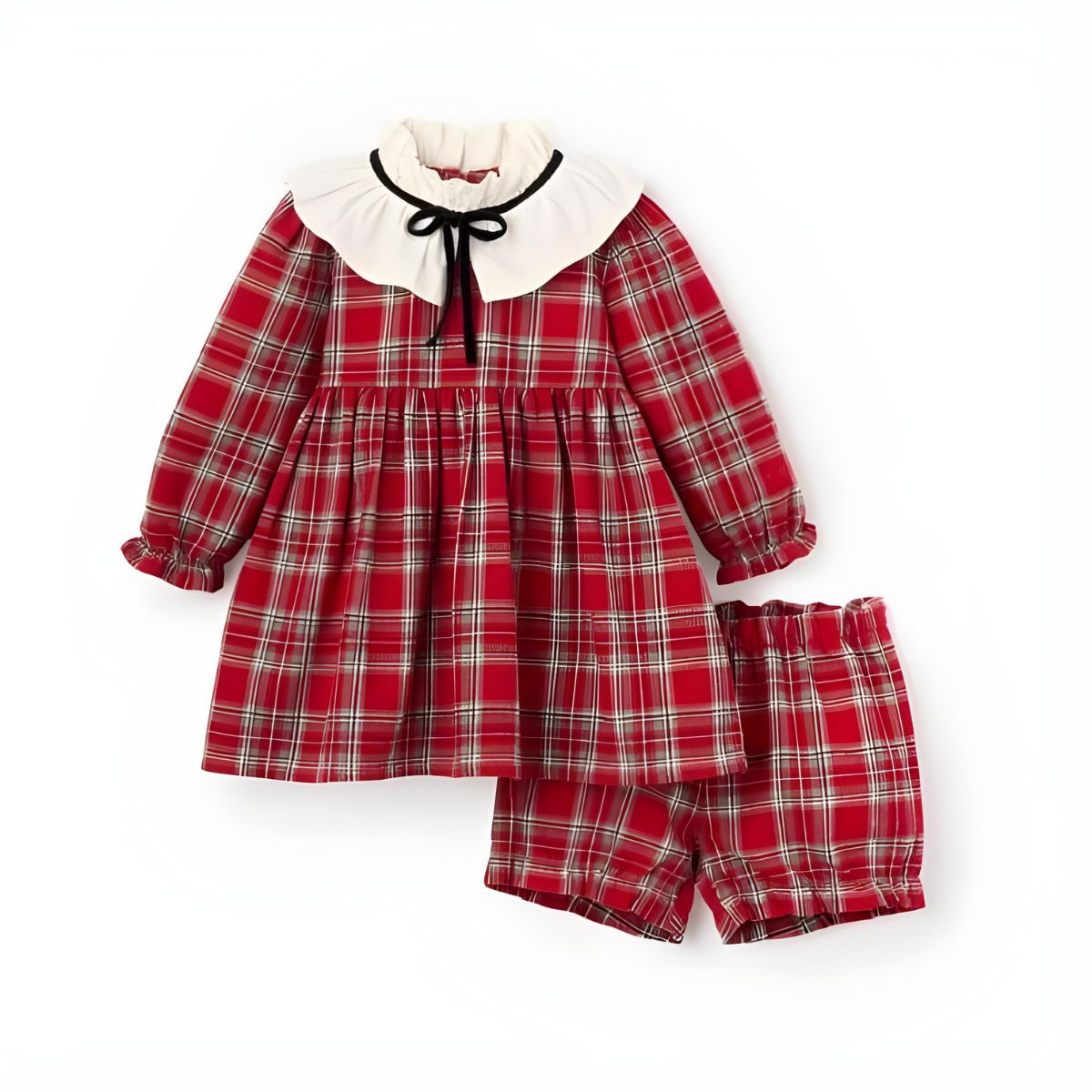 Elegant Baby Holiday Red Tartan Dress with Bloomers