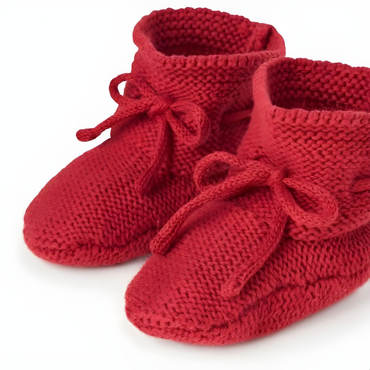 Elegant Baby Red Garter Knit Baby Booties - 0-12mo