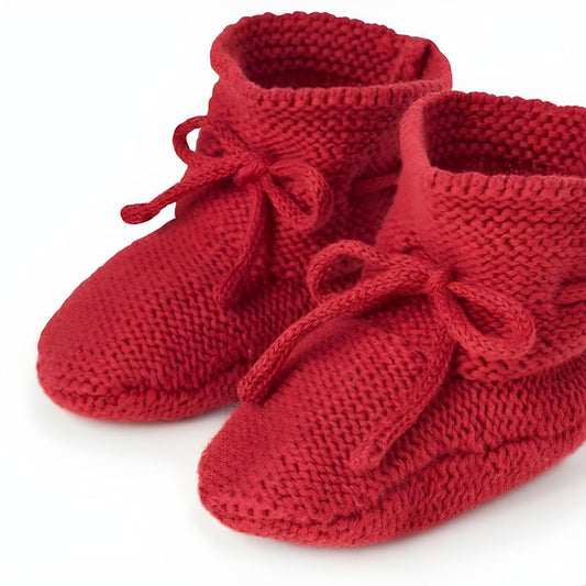 Elegant Baby Red Garter Knit Baby Booties - 0-12mo