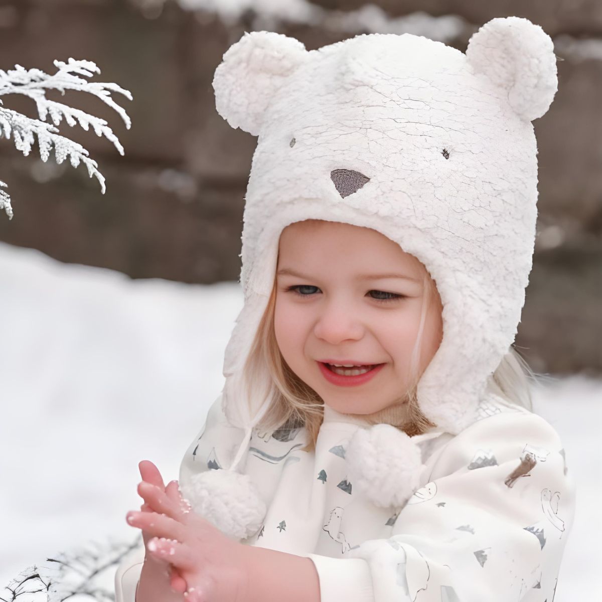 Elegant Baby Polar Bear Aviator Sherpa Baby Hat - 3-9mo