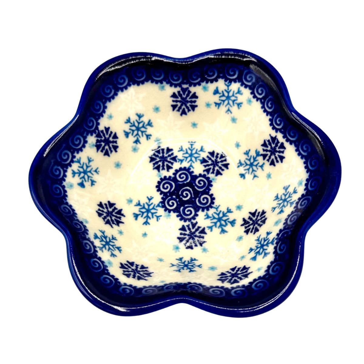 Polish Pottery Snowflake Flower Bowl