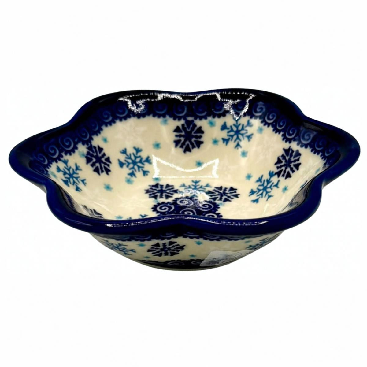 Polish Pottery Snowflake Flower Bowl