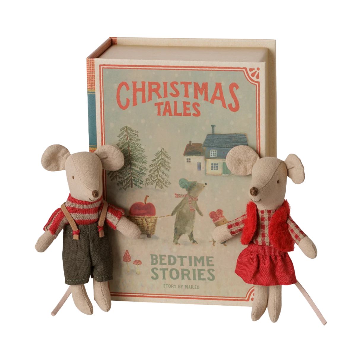 Maileg Christmas Twin Mice, Little Sister And Brother In Book