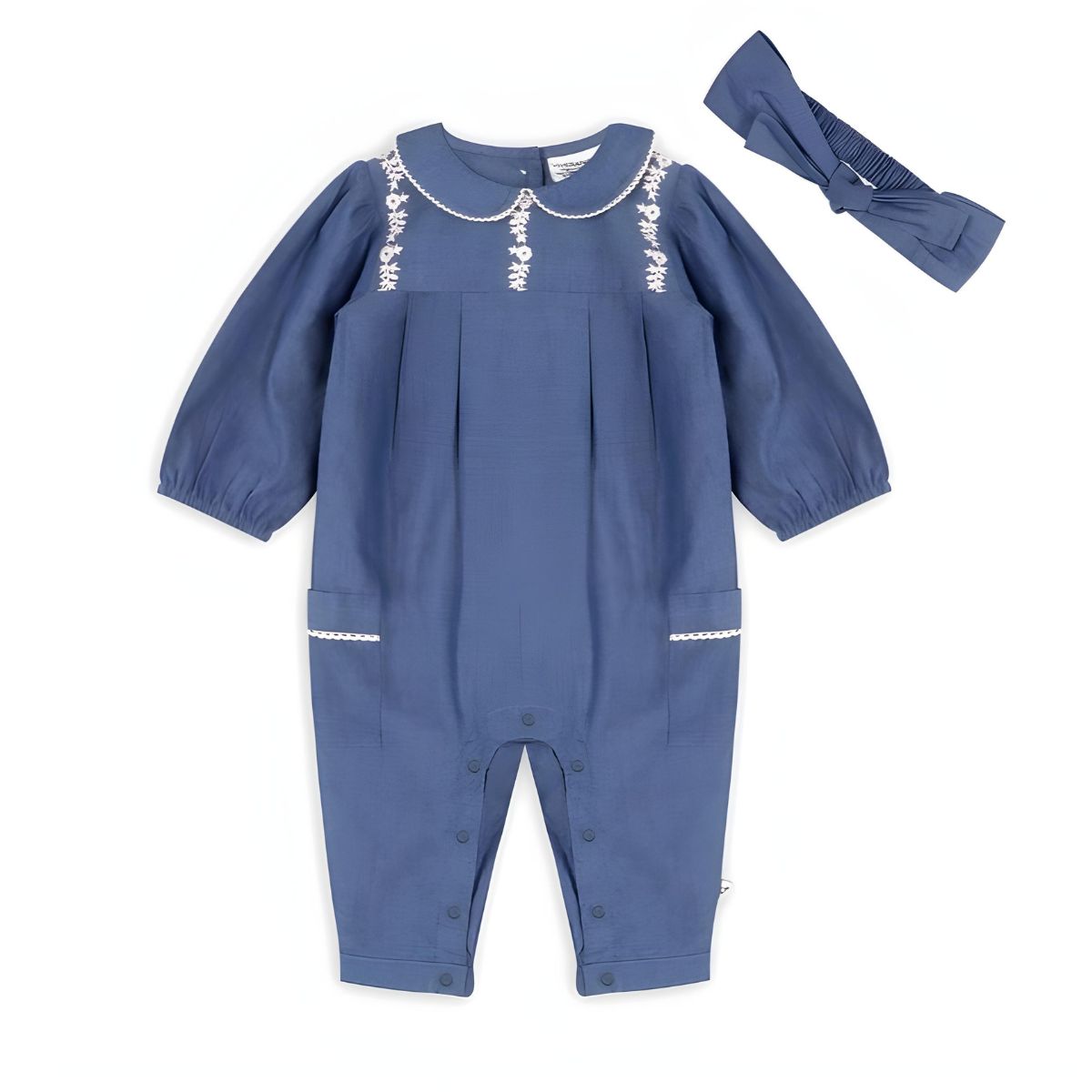 Viverano Organics Brooklyn Soft Denim Baby Jumpsuit & Headband - Navy