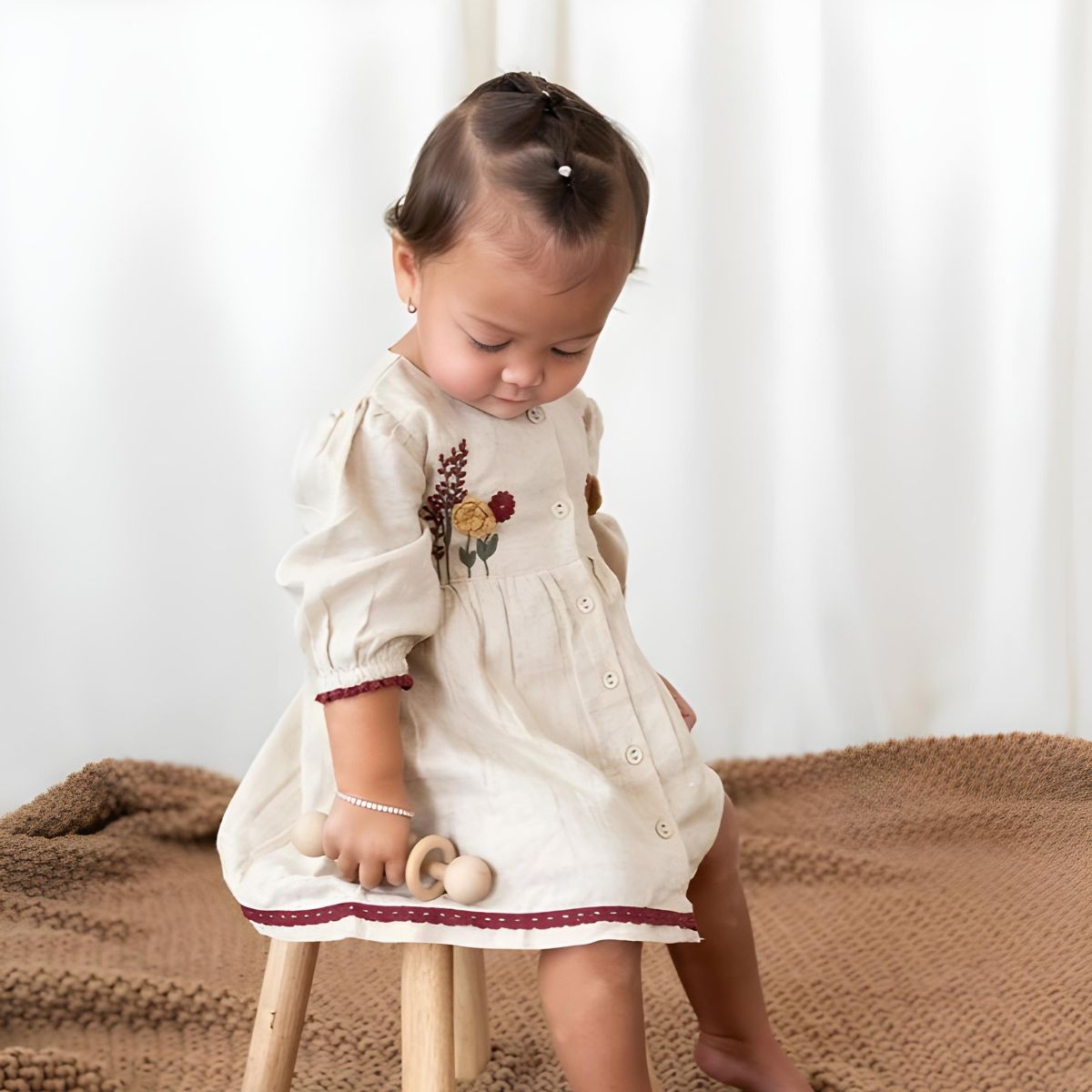 Viverano Organics Ravello Embroidered Baby Dress & Bloomer (Linen Blend)