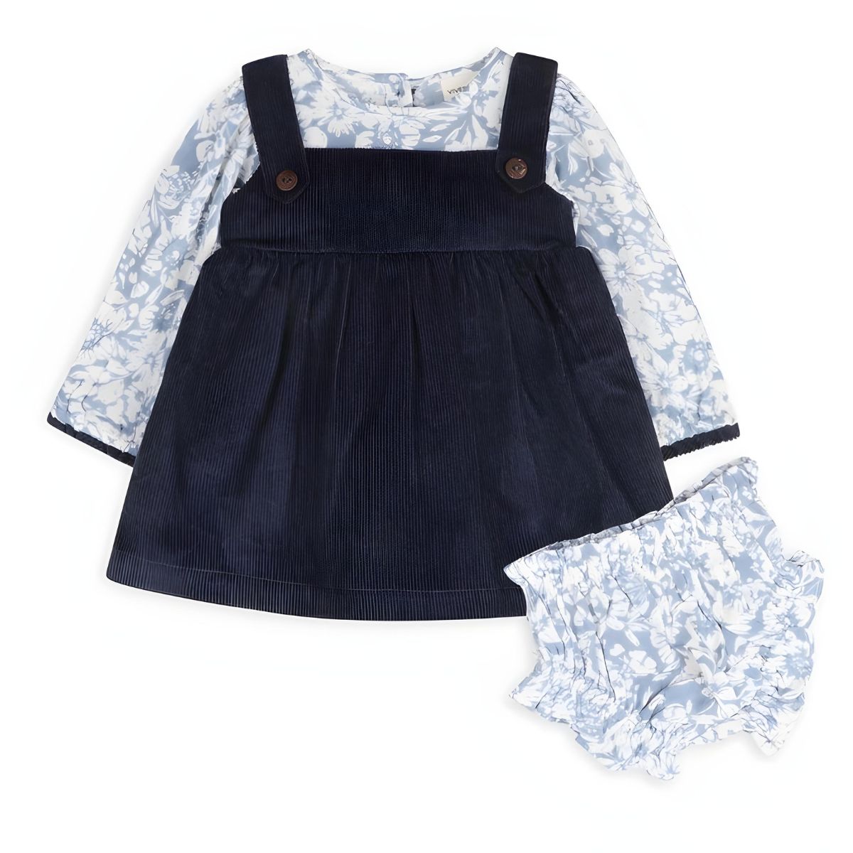 Viverano Organics Cassis Pinafore Baby Dress & Bloomer Set - Blue Floral