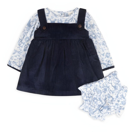 Viverano Organics Cassis Pinafore Baby Dress & Bloomer Set - Blue Floral