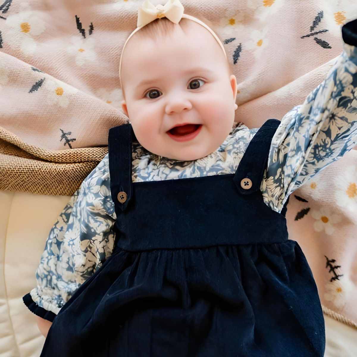 Viverano Organics Cassis Pinafore Baby Dress & Bloomer Set - Blue Floral