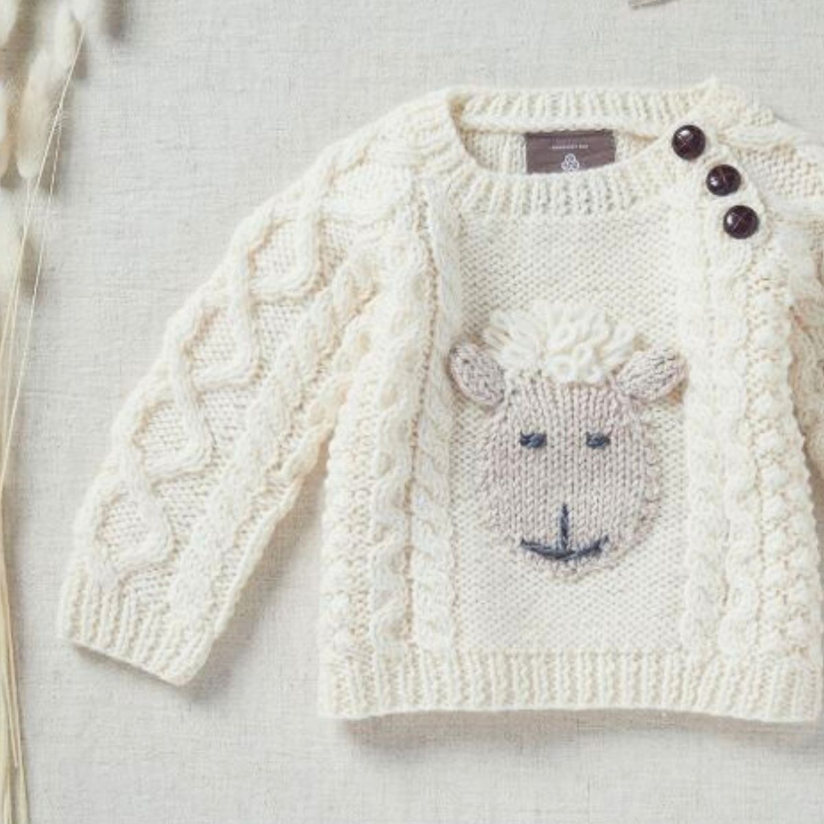 Shepley Character Baby Aran Wool Crew Neck Sweater - Cream