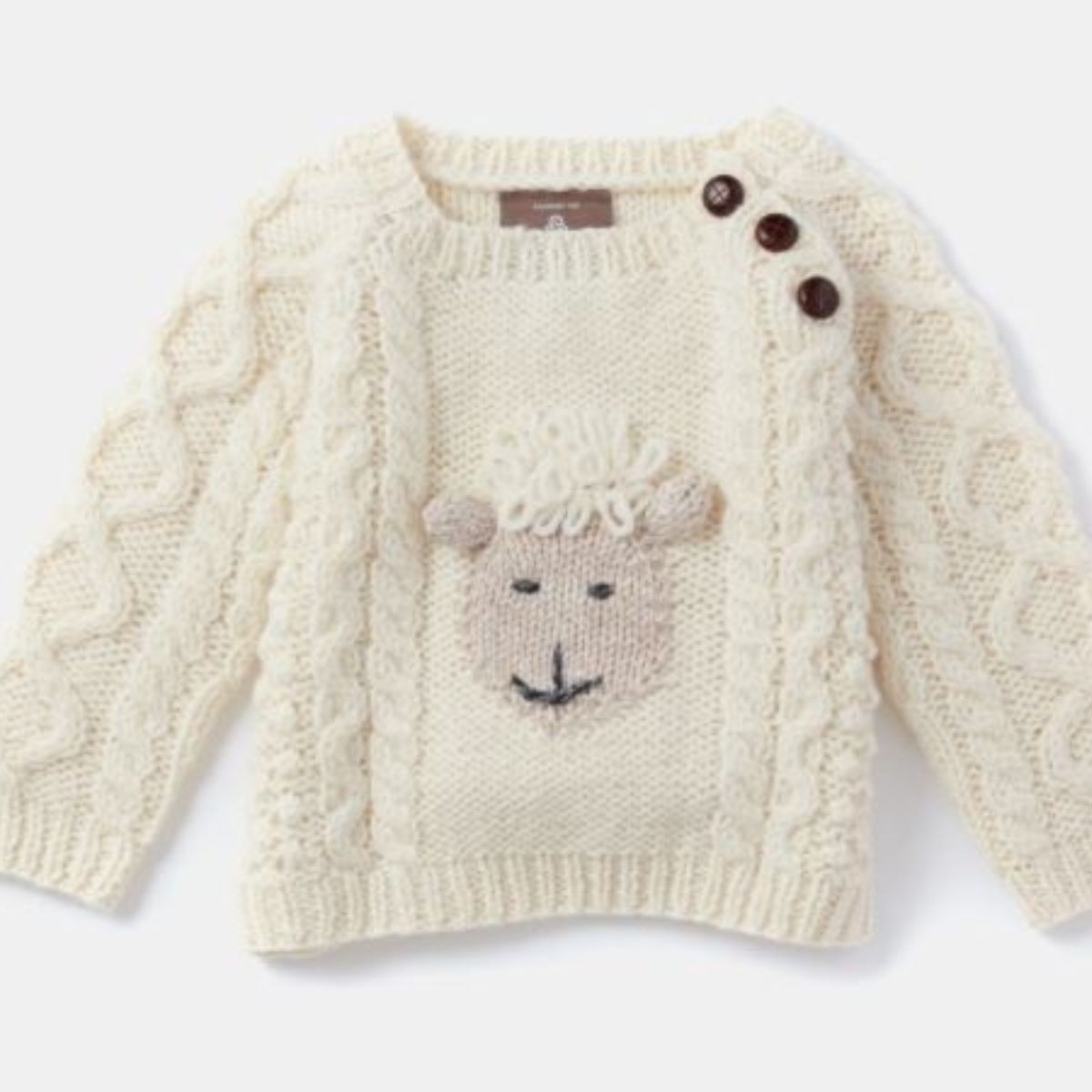 Shepley Character Baby Aran Wool Crew Neck Sweater - Cream