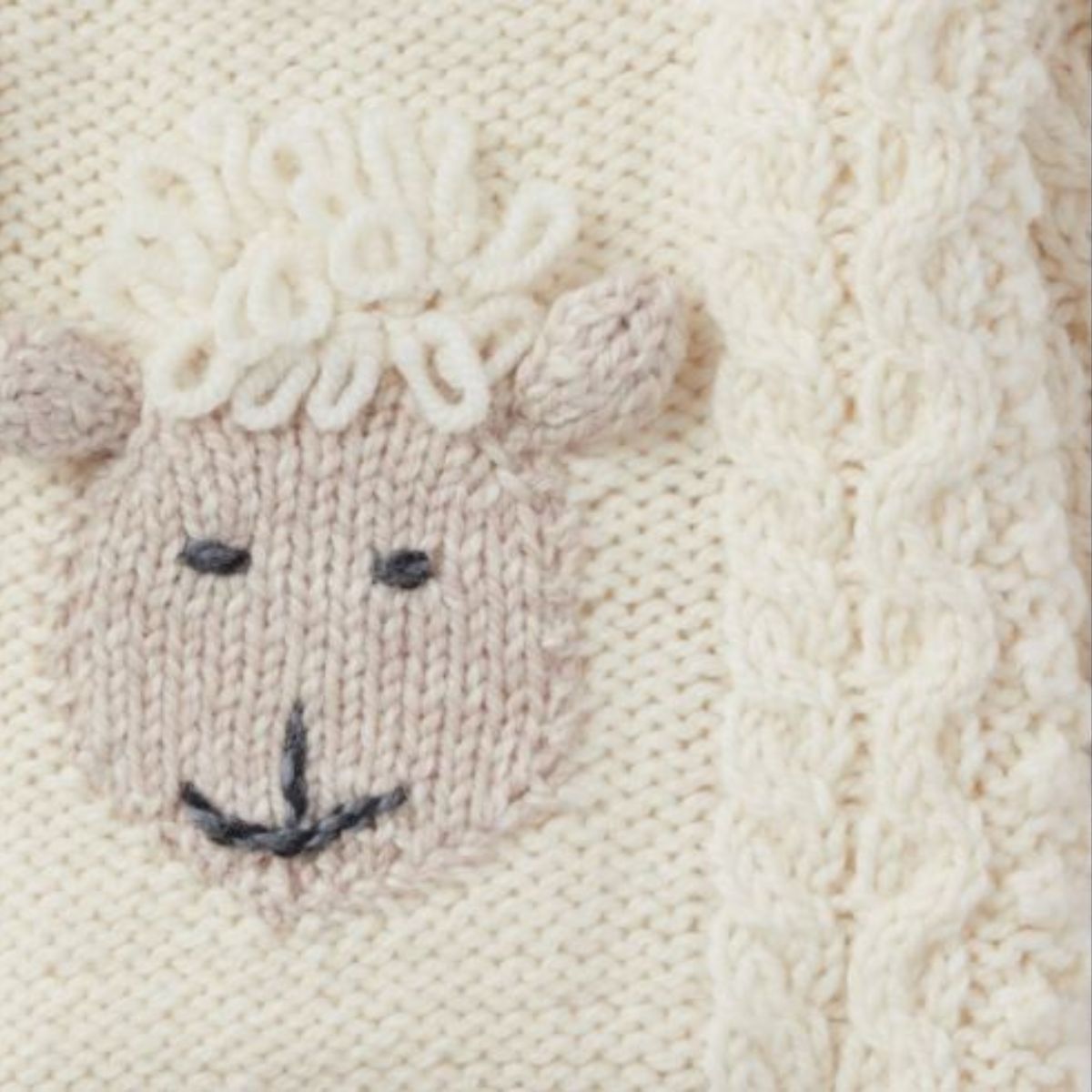 Shepley Character Baby Aran Wool Crew Neck Sweater - Cream