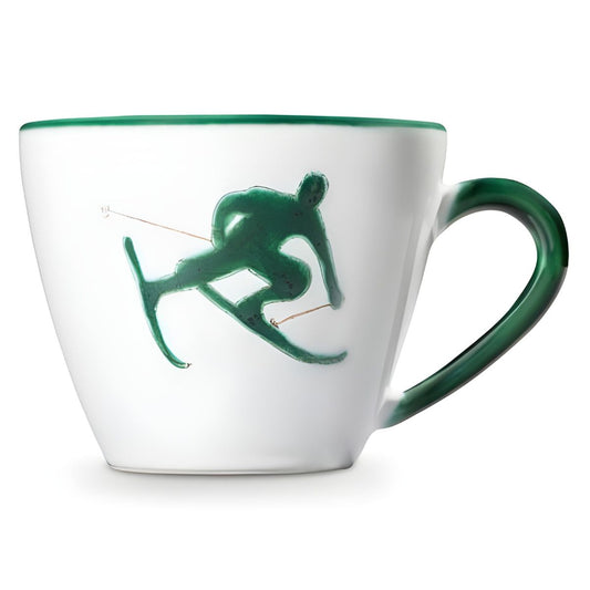 Gmundner Keramik Green Toni, the Skier Gourmet Coffee Cup