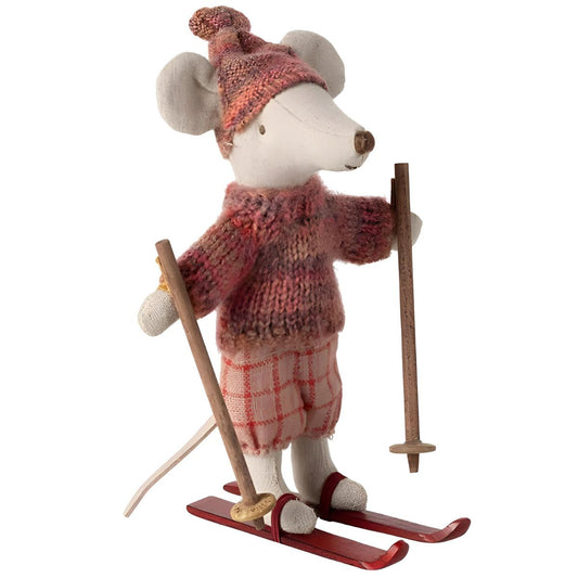 Maileg Winter Mouse with Ski Set - Big Sister - Rose