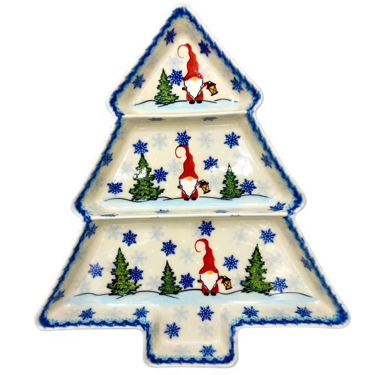 Polish Pottery Gnome Christmas Tree Divided Tray