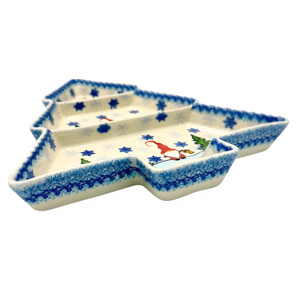 Polish Pottery Gnome Christmas Tree Divided Tray