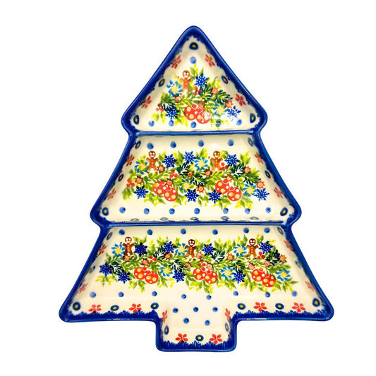 Polish Pottery Gingerbread Man Christmas Tree Divided Tray