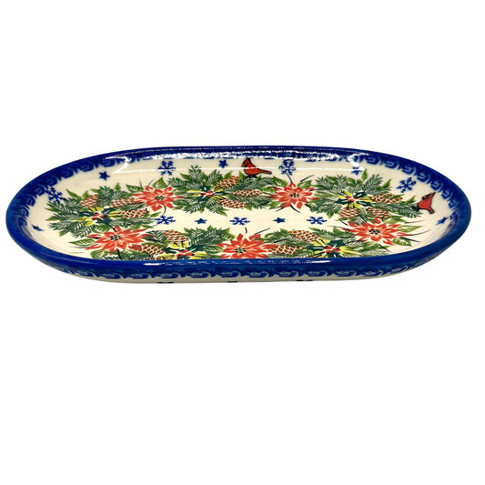 Polish Pottery Festive Cardinal Small Oval Platter