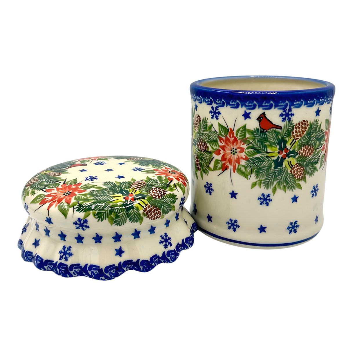 Polish Pottery Festive Cardinal Jar - Large