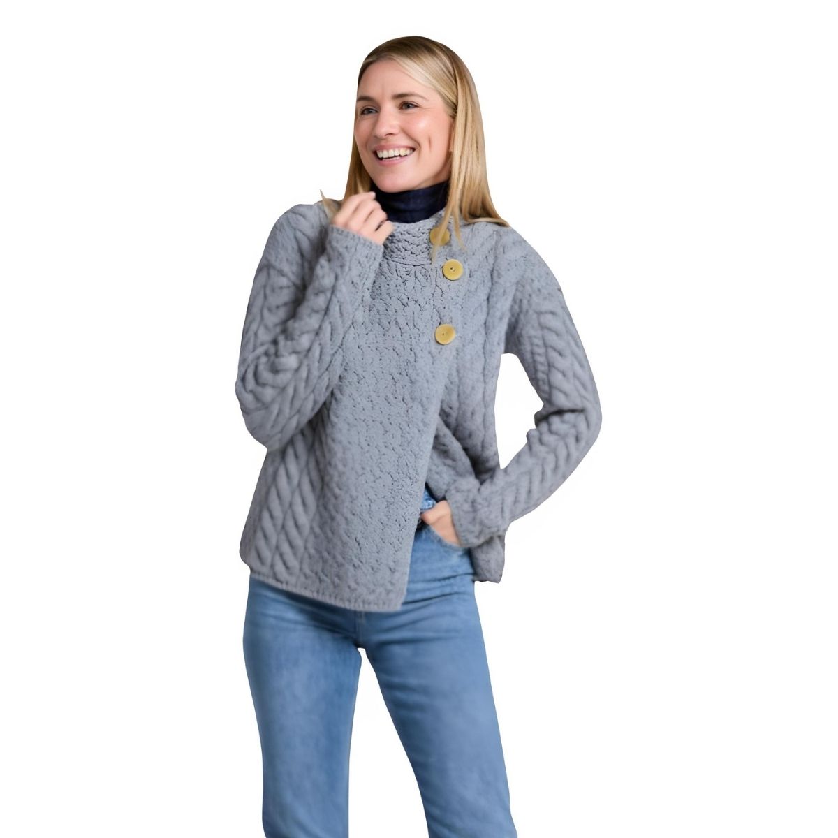 Louisburgh Cable Aran Cardigan - Denim