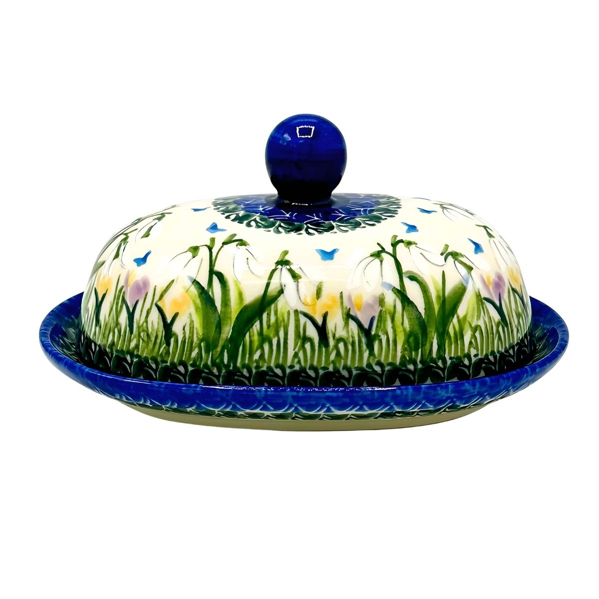 Polish Pottery Snowdrop Flower Small Butter Dish