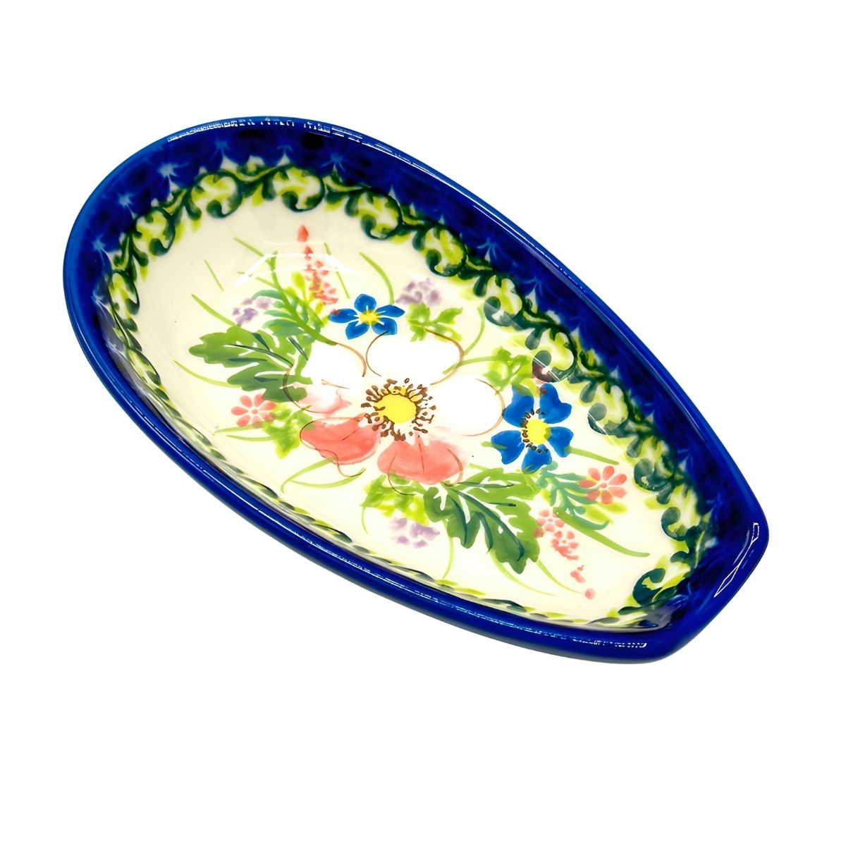 Polish Pottery Pink Flower Spoon Rest