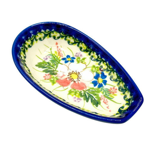 Polish Pottery Pink Flower Spoon Rest