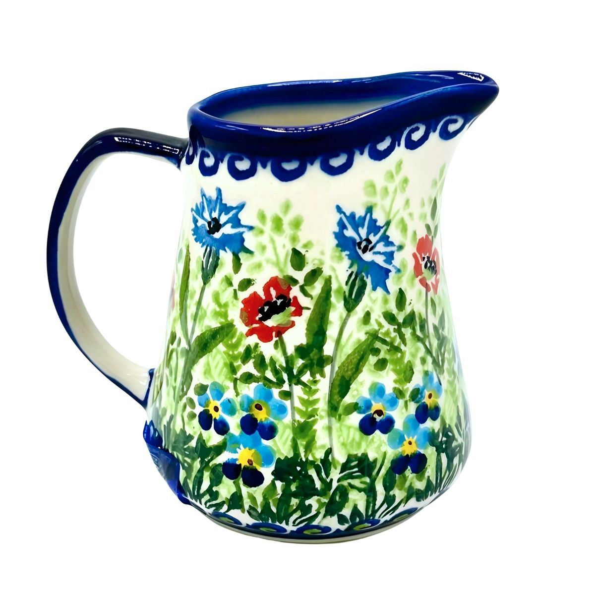 Polish Pottery Blue Floral Small Pitcher