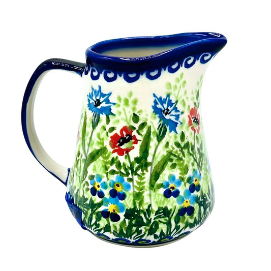 Polish Pottery Blue Floral Small Pitcher
