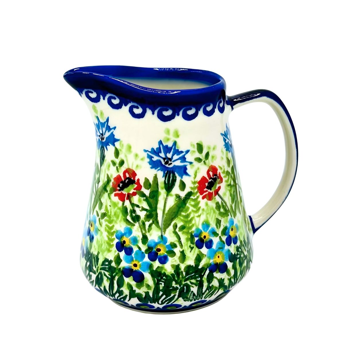 Polish Pottery Blue Floral Small Pitcher