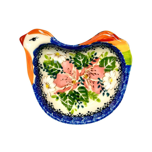 Polish Pottery Pink Flower Chicken Bowl