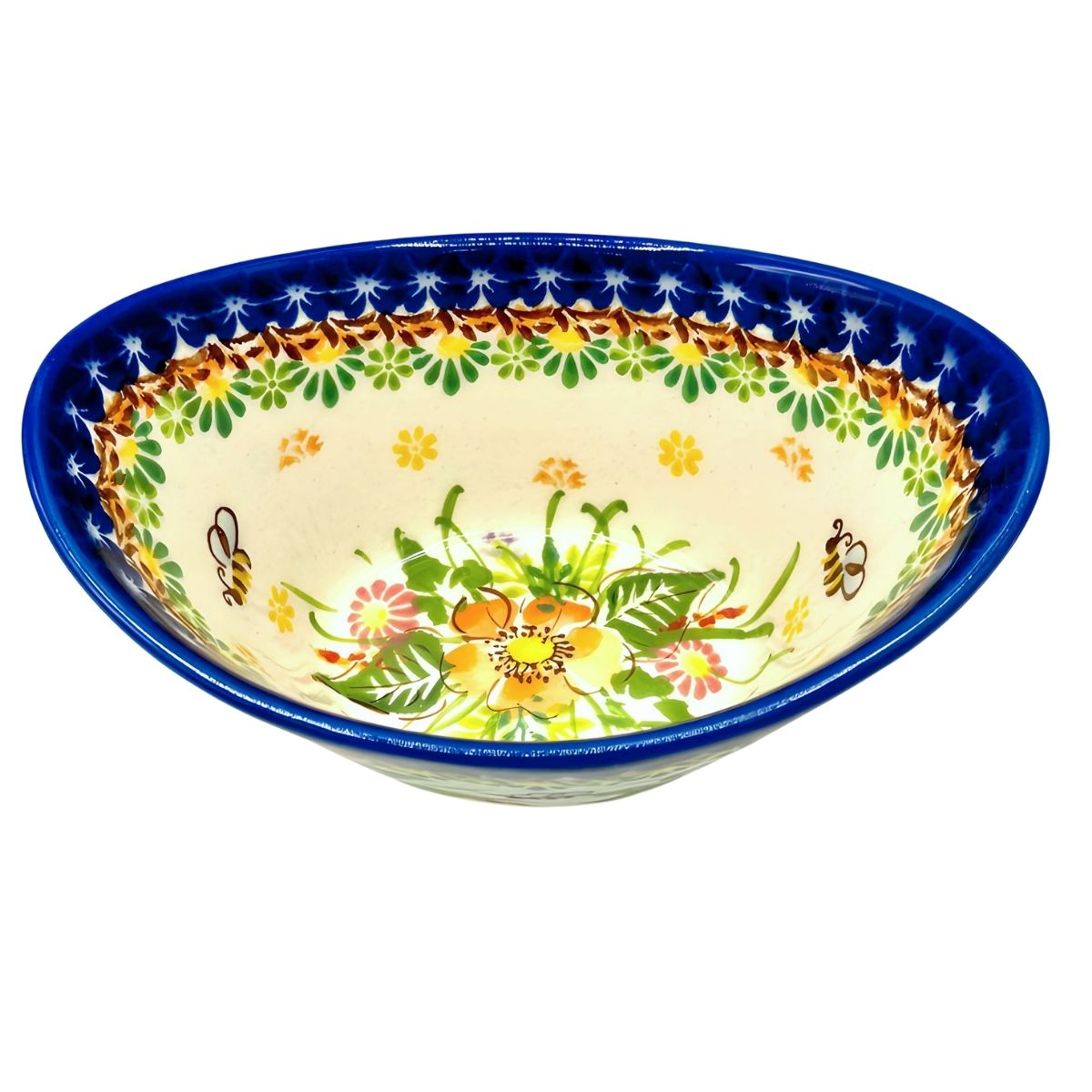 Polish Pottery Yellow Flowers & Bees Tub Bowl