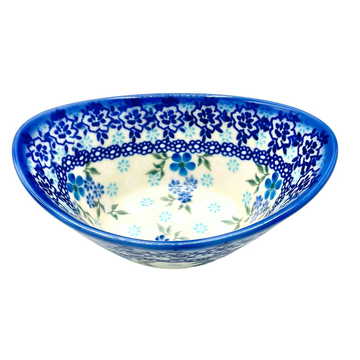 Polish Pottery Blue Floral Tub Bowl