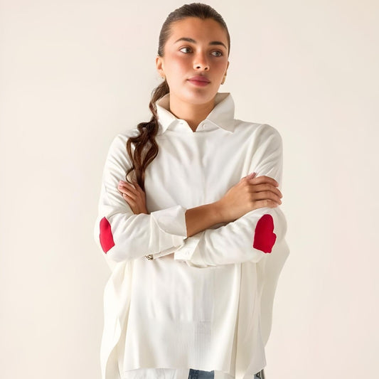 Mersea Amour Sweater with Heart Patch - White / Red - One Size