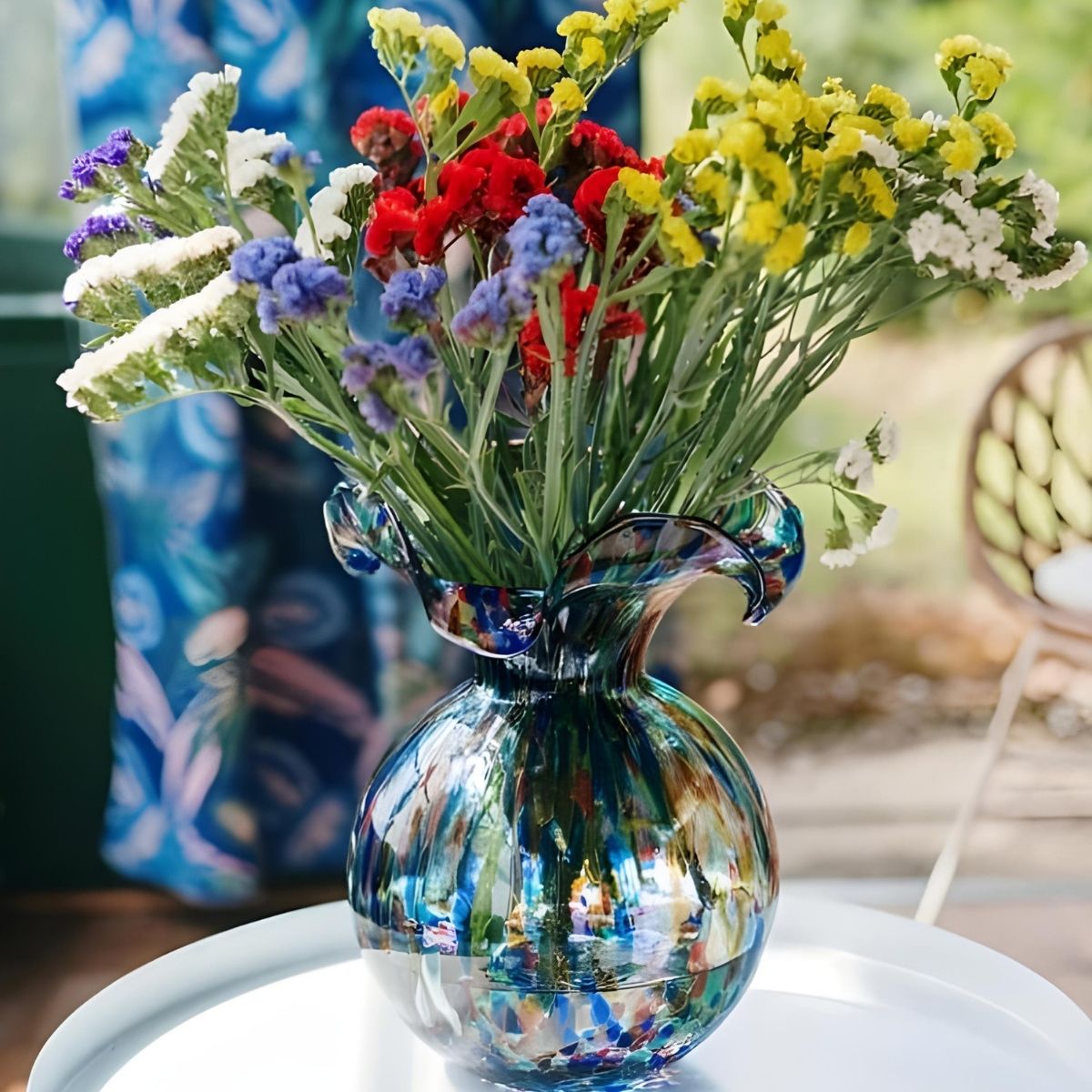 Vietri Hibiscus Glass Carnevale Medium Fluted Vase