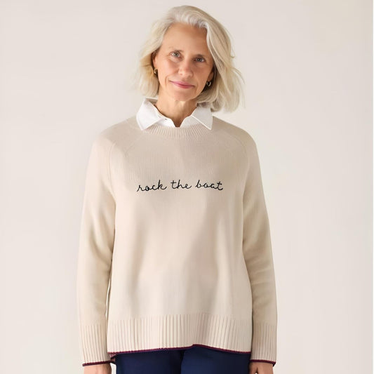 Mersea Banff Crewneck "Rock the Boat" - Sea Salt/Sailor Stripe