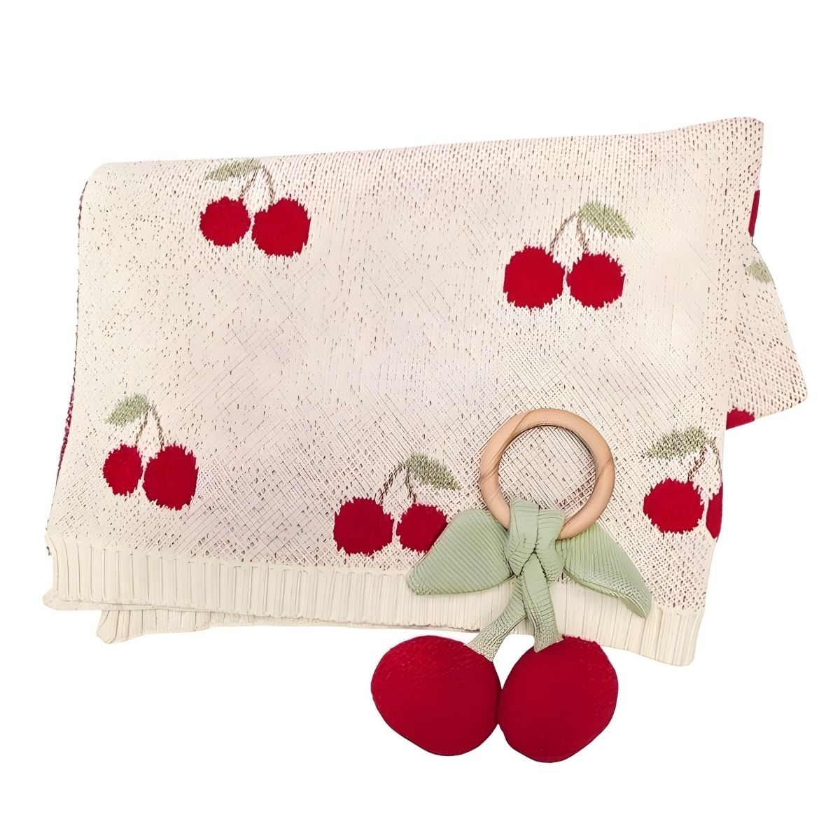 Viverano Organics Cherry Orchard Baby Blanket & Ring Rattle Gift Set