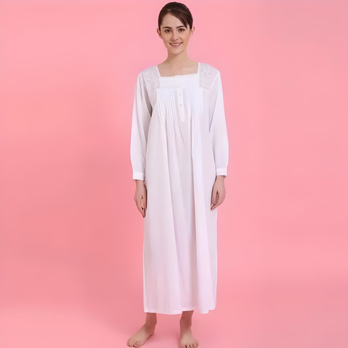 Mahogany Regina Long Sleeve Nightgown - White
