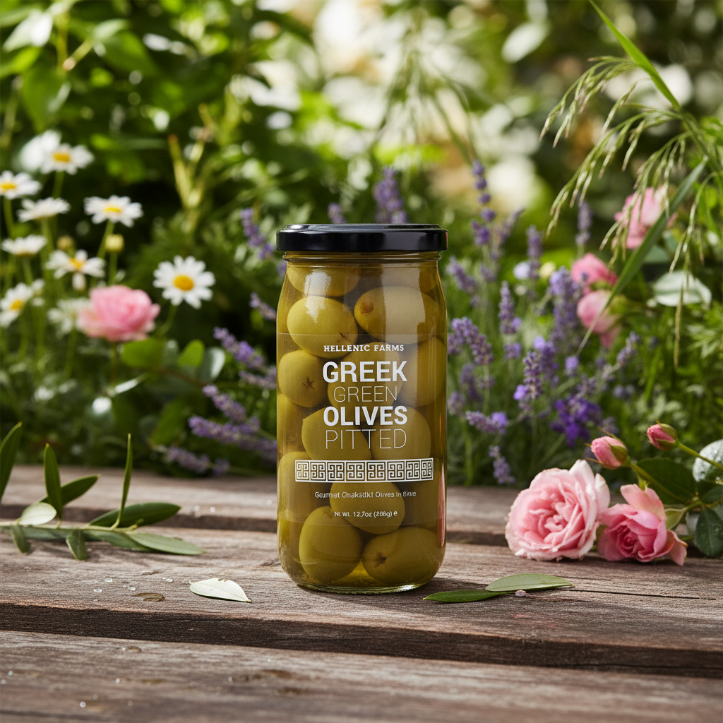 Hellenic Farms Greek Green Pitted Olives