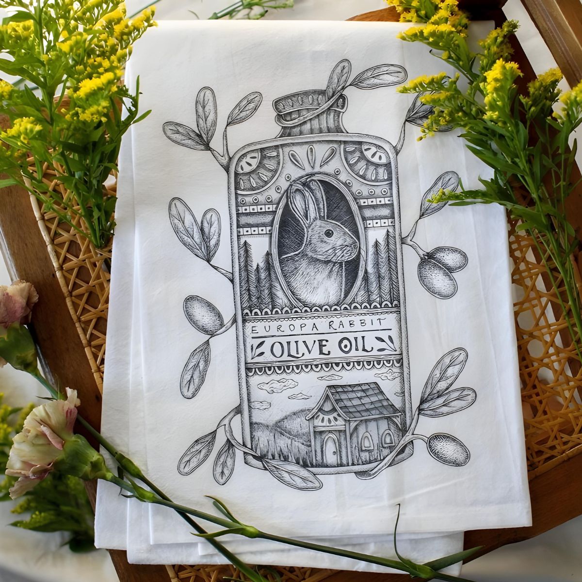 Europa Rabbit Olive Oil Tea Towel