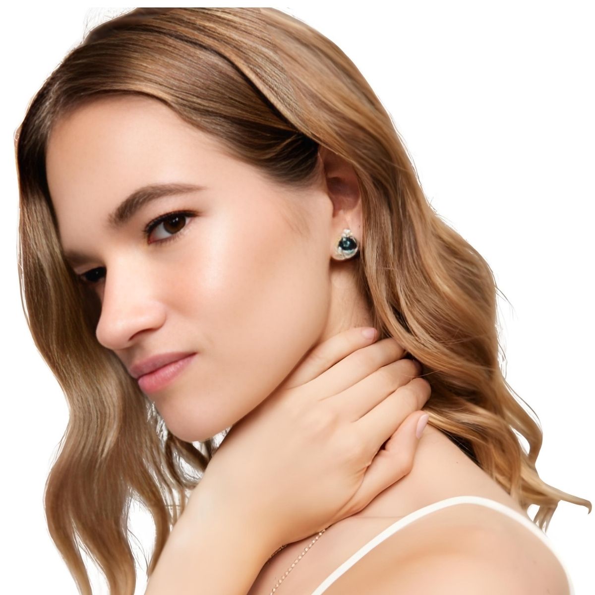 UNOde50 Stud Earrings with Green Crystal