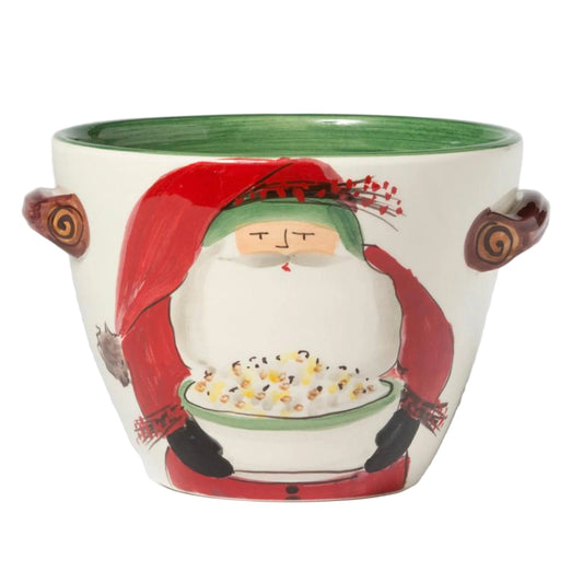 Vietri Old St. Nick Handled Deep Serving Bowl with Popcorn