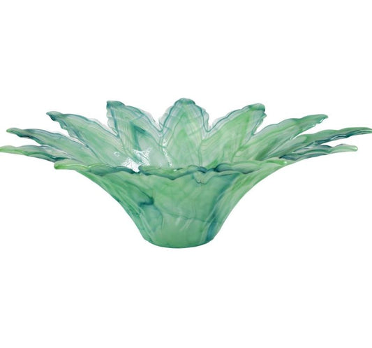 Vietri Onda Glass Green Leaf Large Centerpiece