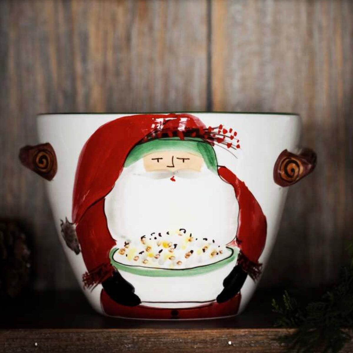 Vietri Old St. Nick Handled Deep Serving Bowl with Popcorn