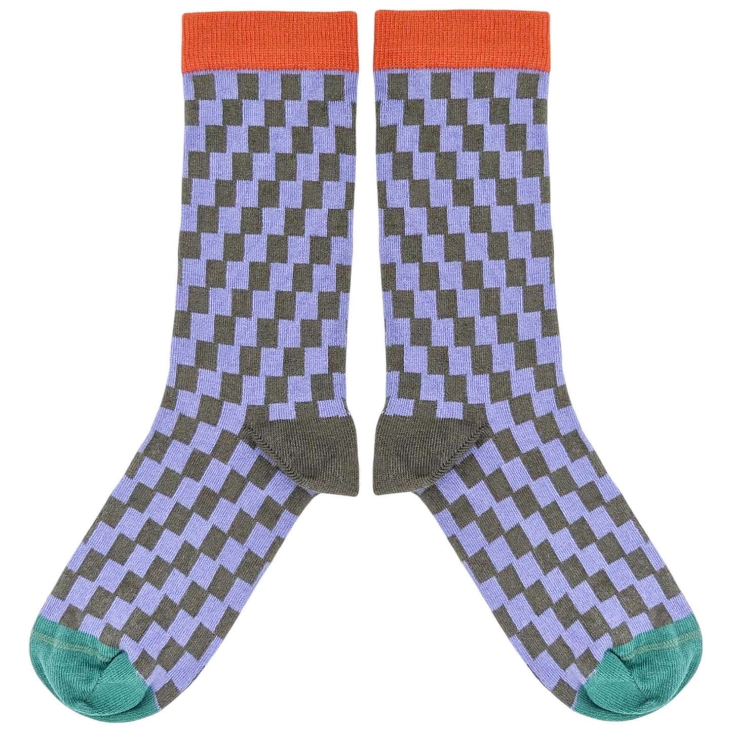 Catherine Tough Women's Organic Cotton Crew Socks - Lilac Check