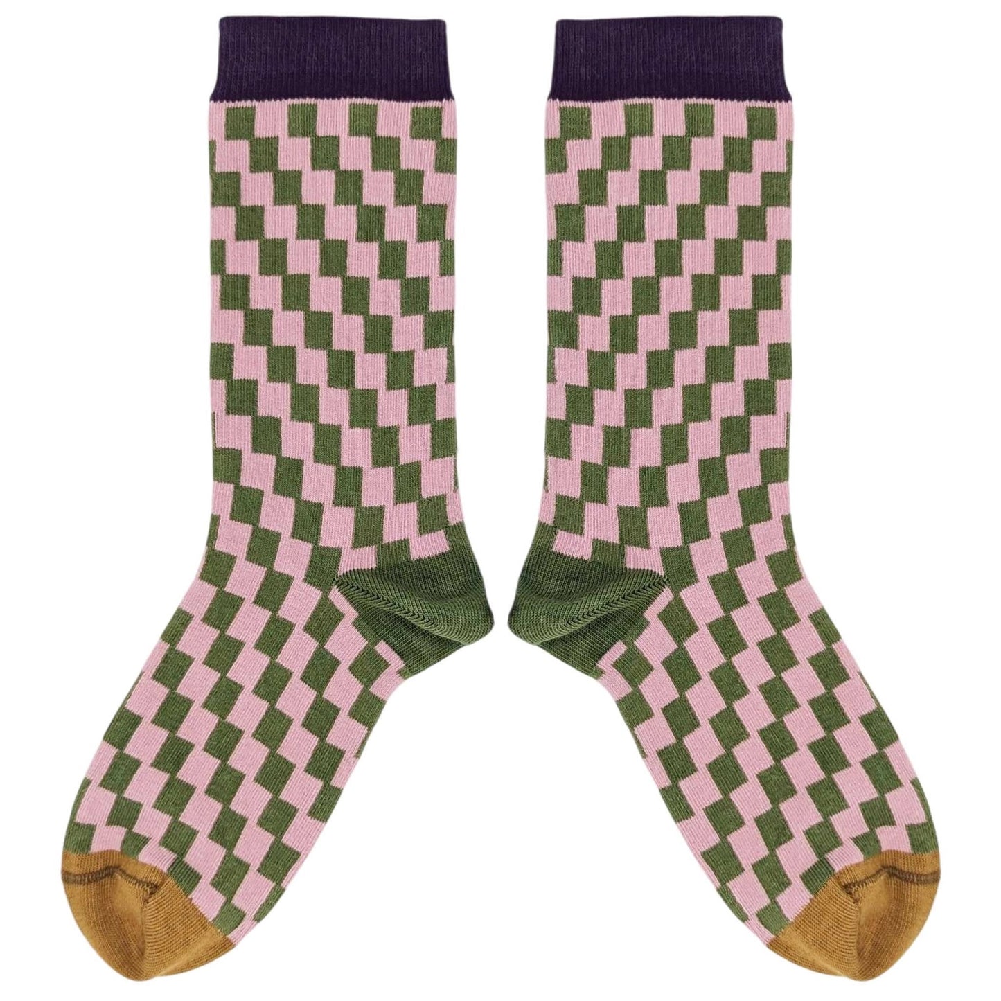 Catherine Tough Women's Organic Cotton Crew Socks - Pink Check