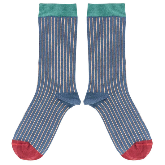 Catherine Tough Women's Organic Cotton Crew Socks - Pinstripe